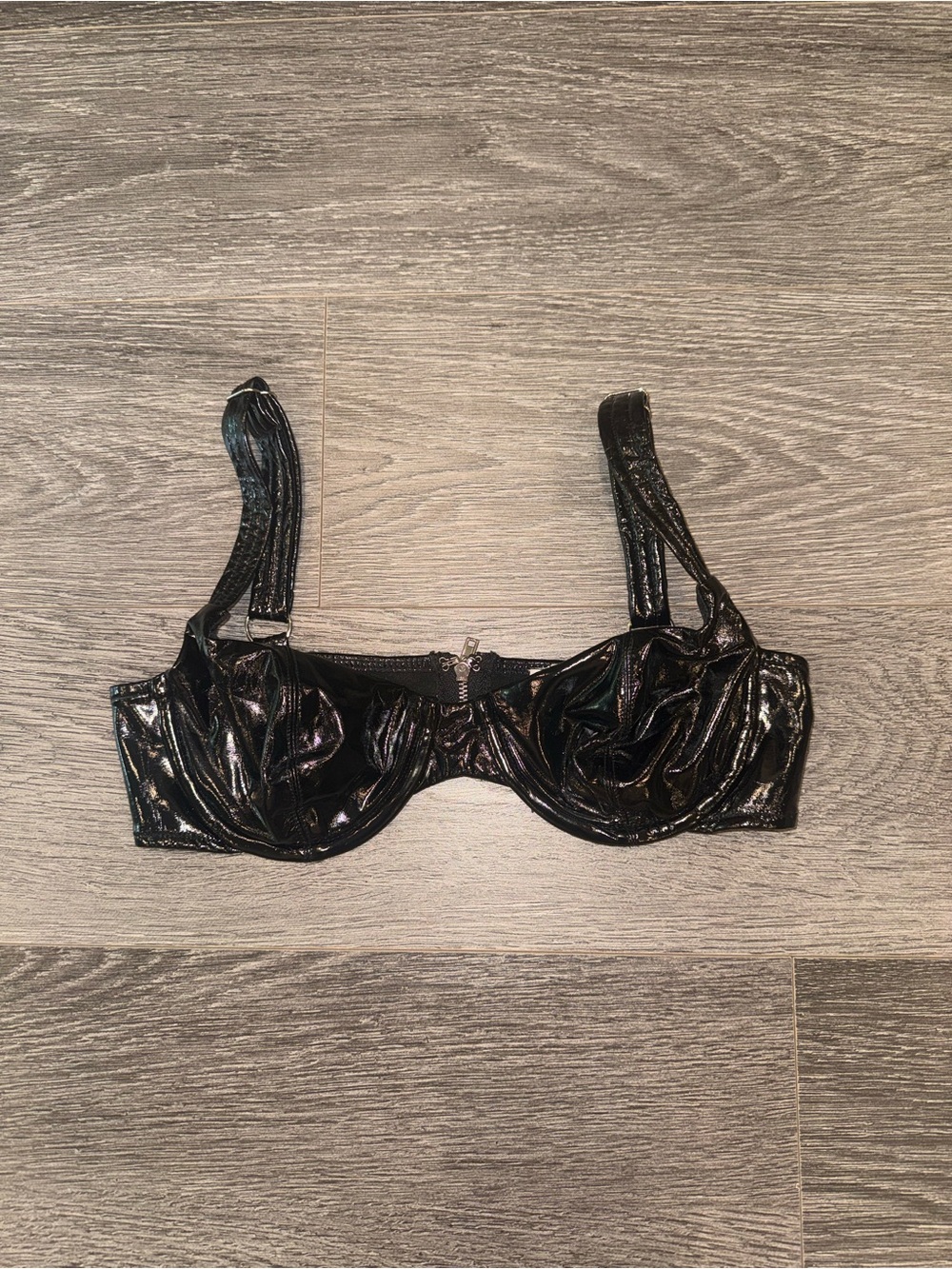Oh Polly Black Shiny Underwire Crop Bra